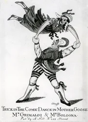 Trick in the Comic Dance in Mother Goose - Mr Grimaldi and Mr Bologna, print made by O